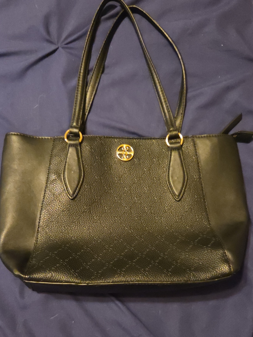 Nine West Black Shoulder Tote with Gold Accent
